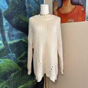 american eagle cream open knit oversized pullover sweater small cozy winter top